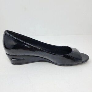 Cole Haan - Peep Toe Black Wedge - Rare Silver Luxury Sole Applique